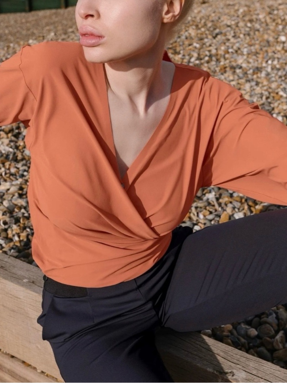 ADAY That’s a Wrap Blouse Top in Papaya Orange size XL